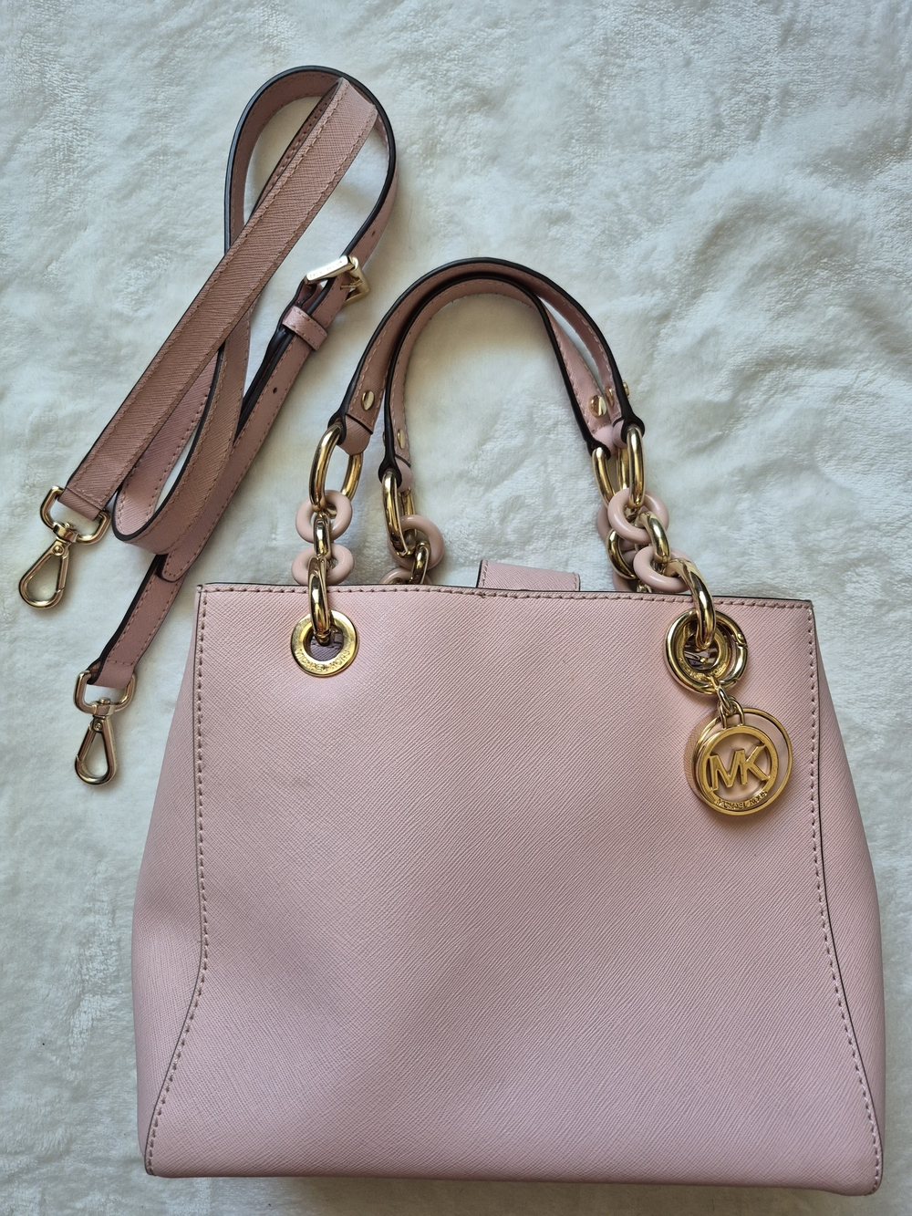 Michael Kors Blush Pink Saffiano Satchel with Gold-Tone Hardware